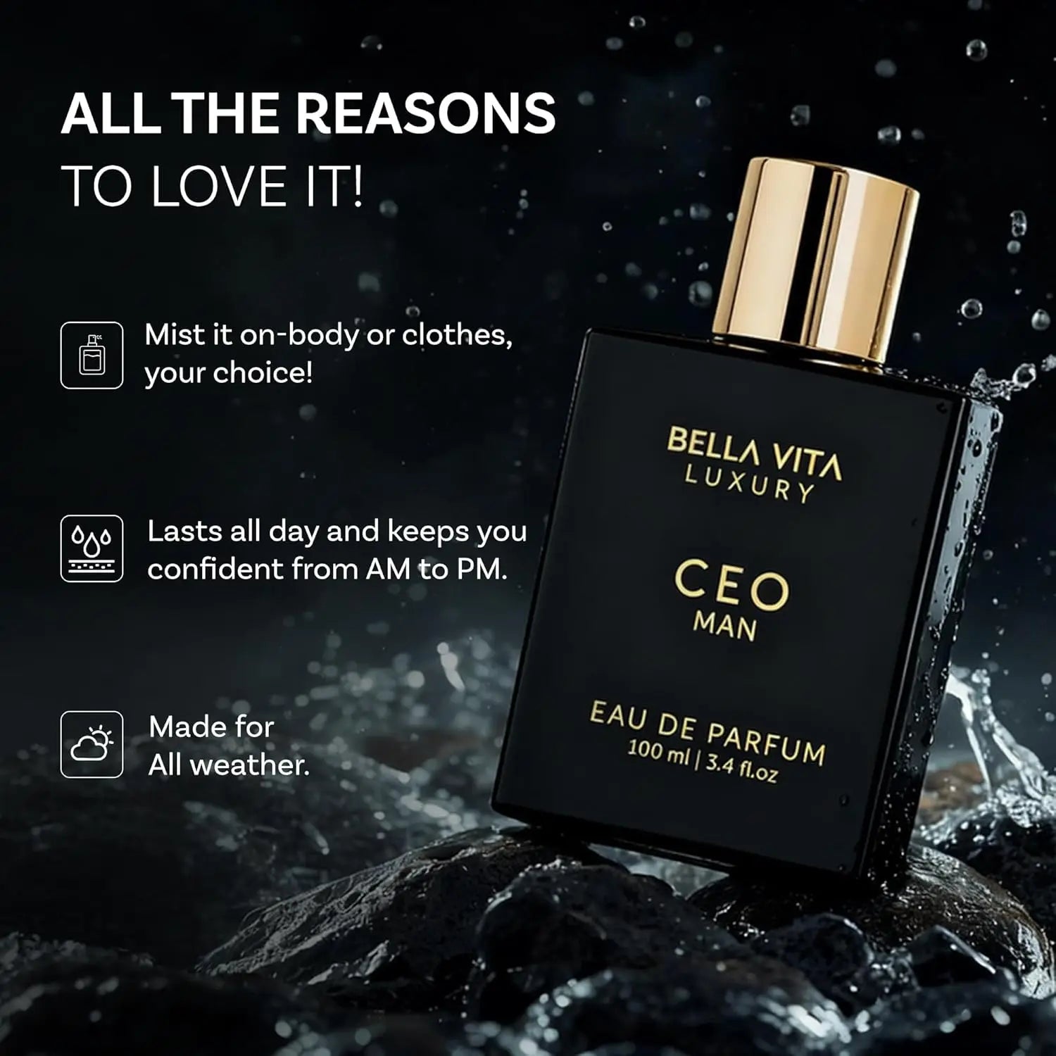 BellaVita Honey Oud EDP - 3.4oz/100ml Intense All-Day Wear Warm Amber & Sweet Vanilla Perfume - Long-Lasting Gift for Her